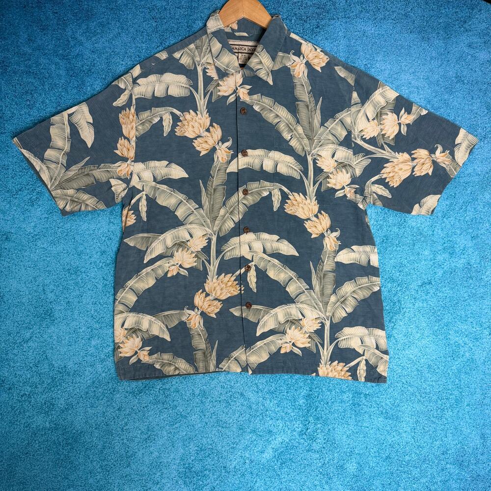 Vintage Jamaica Jaxx Hawaiian Shirt Men’s M 100% Silk Palm Tree Camp Aloha